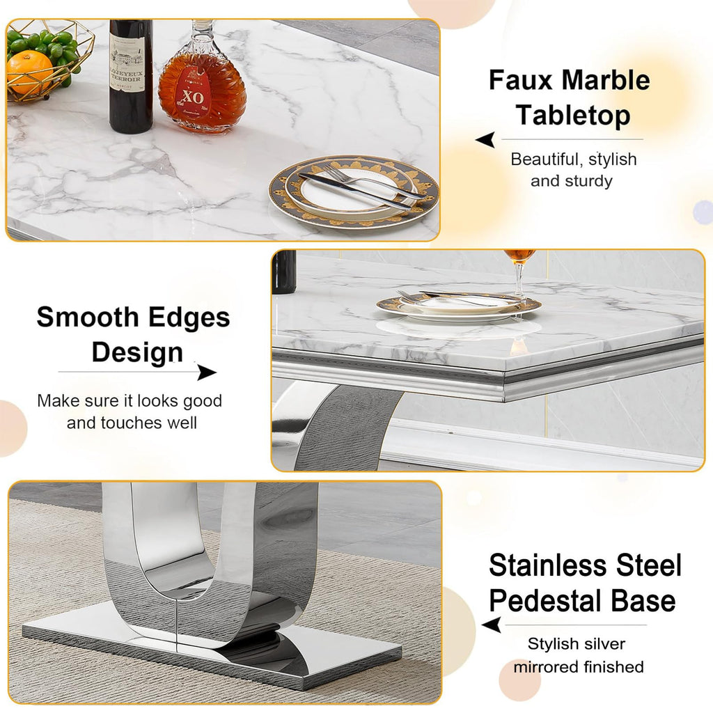 Faux Marble Dining Table Set for 6, Modern Kitchen Table Chairs Set of 6