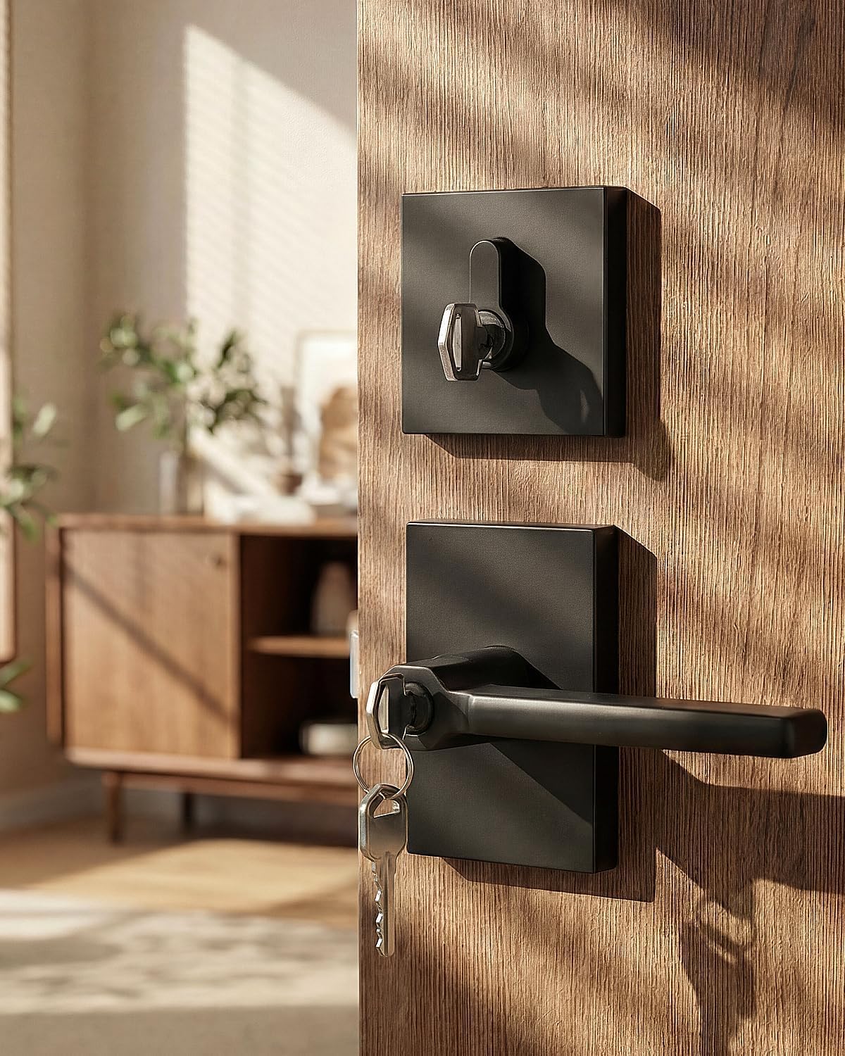 Matte Black Front Door Handle with Lock and Deadbolt 2 Pack