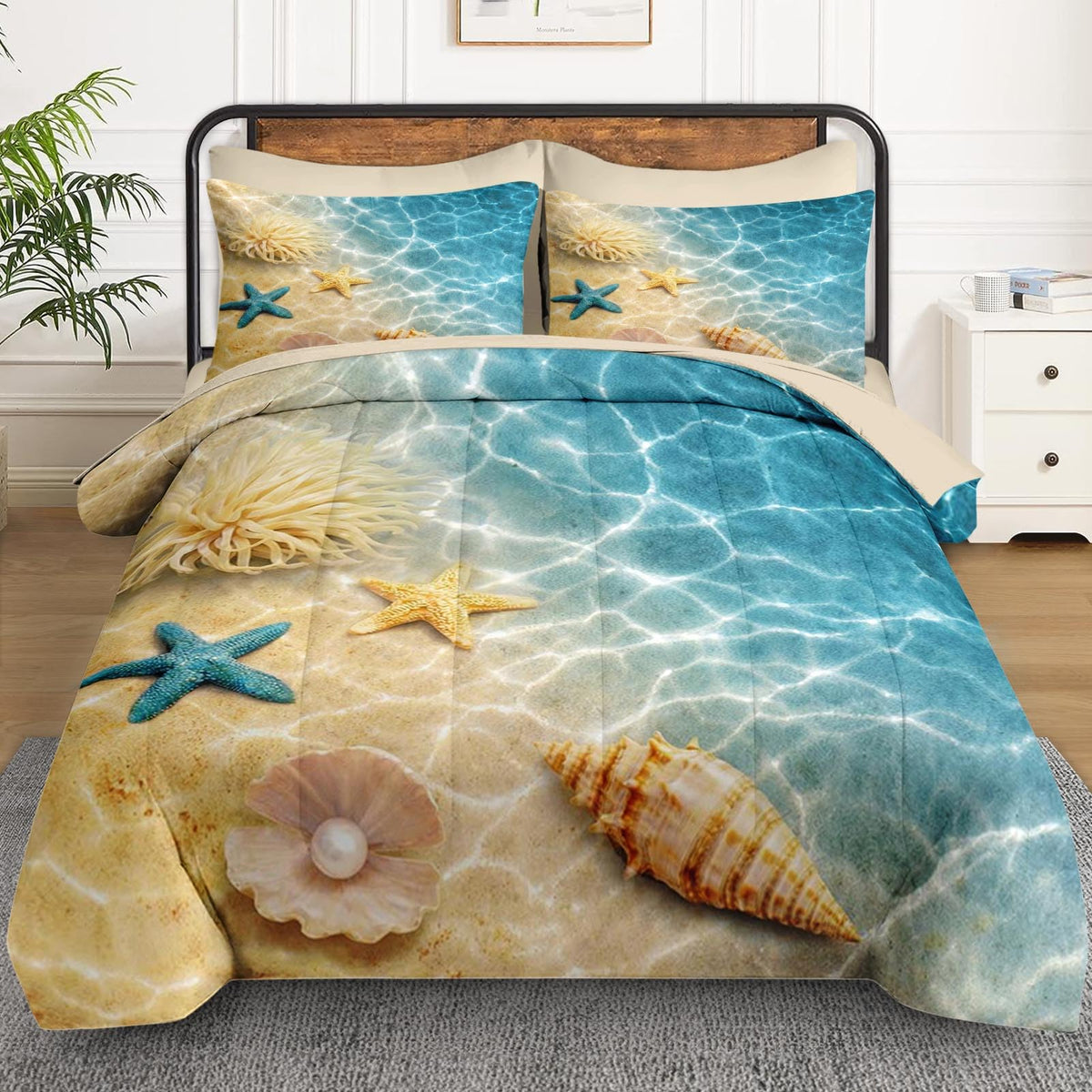 Comforter Set with Sheets, 7 Pieces Summer Beach Bedding