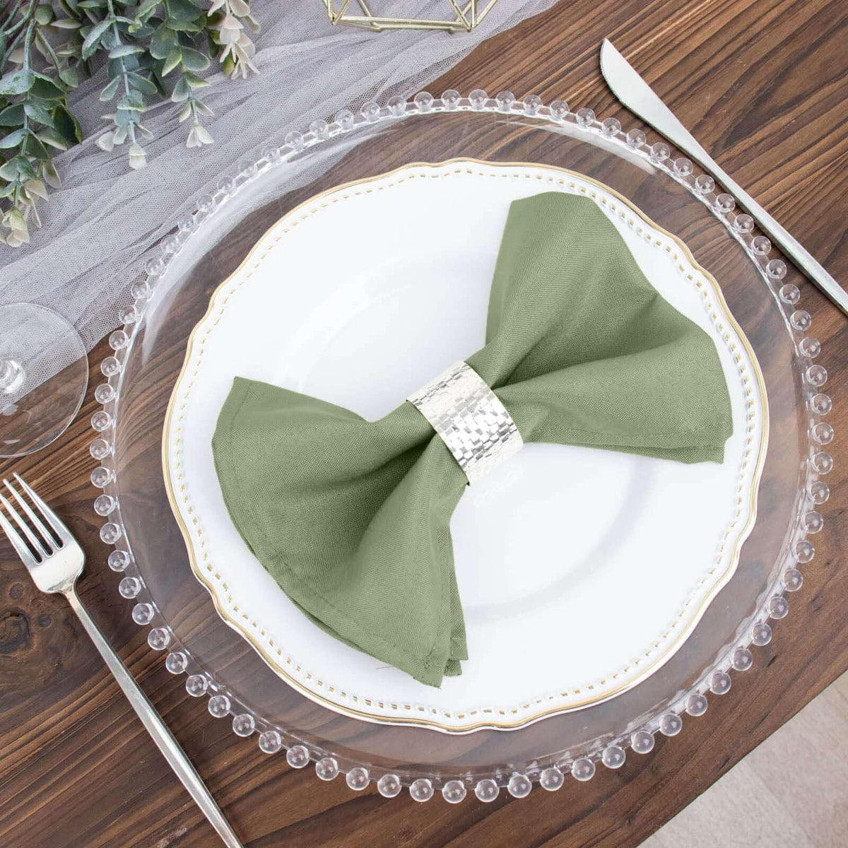 Premium Cloth Napkins Set of 100, 17x17 Inch Eucalyptus Dusty Sage Seamless Dinner Napkins, Washable Linen Table