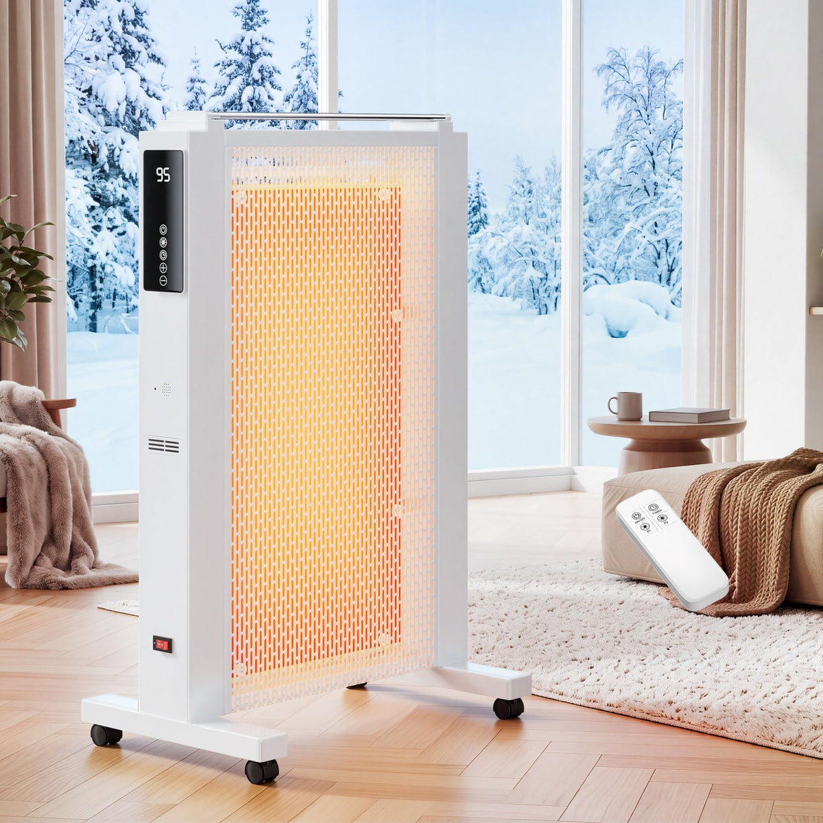 35" Space Heaters for Indoor Use, 1500w Electric Mica Heater, 3 Sides Heating, 12H Timer, Remote, 3 Modes, Safety
