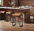 EKHO Collection - Bar Stools Set of 4, Counter Height Bar Stools, Synthetic Leather with Stitching, Mid-Century