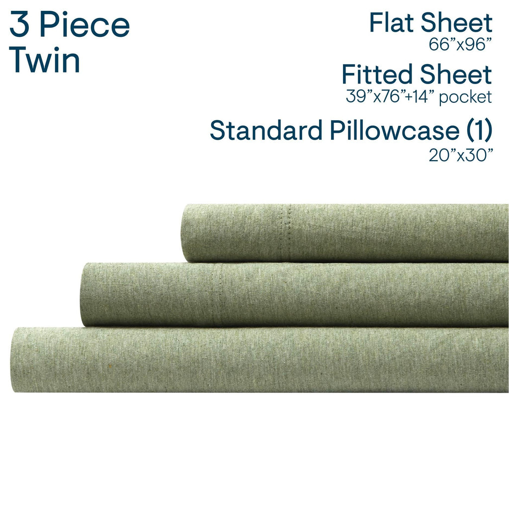 Super Soft Jersey Knit Sheet Set, 3 Piece Bed Sheets, Cotton Rich Jersey Sheets, Fits Mattresses up to 17" Deep, Twin