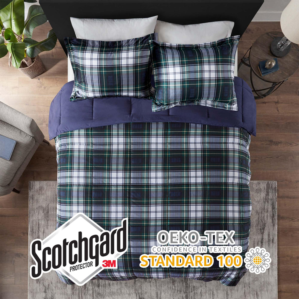 Park Parkston Plaid Comforter Set, 3 Piece Navy