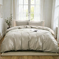 100% Washed Cotton Wave Jacquard Ripple Duvet Cover 3-Pieces Set, Solid, Boho Style, Comfortable