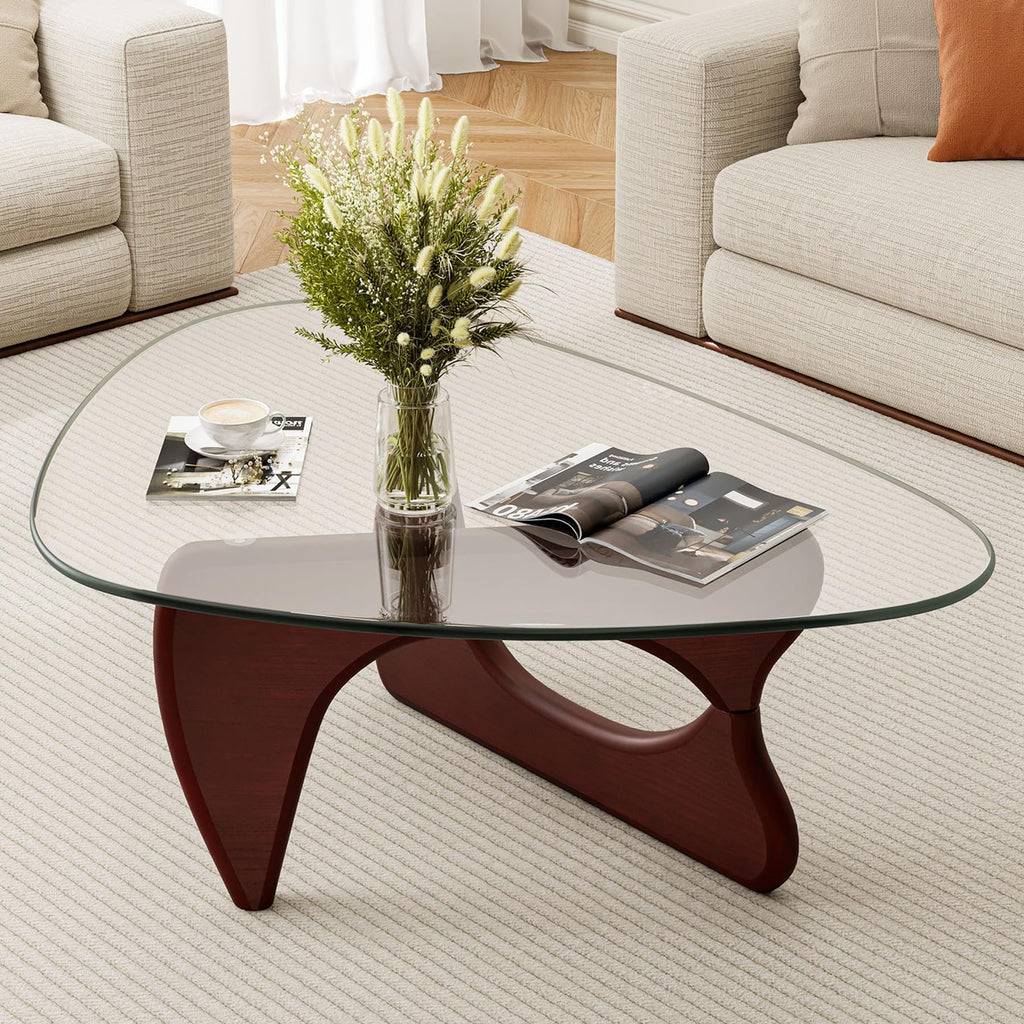 Inspired Noguchi Style Modern Glass Coffee Table, Mid Century Triangle Coffee Table Bedroom Reception Office Tables