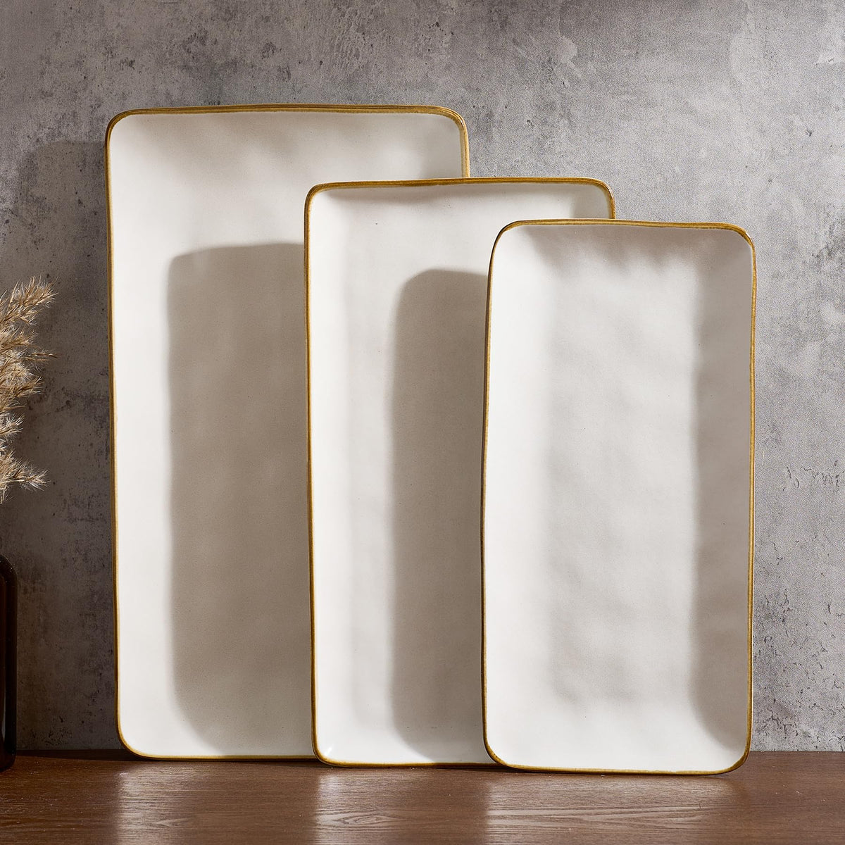 Serving Platters Set of 3 Sizes - Rectangular, Matte White