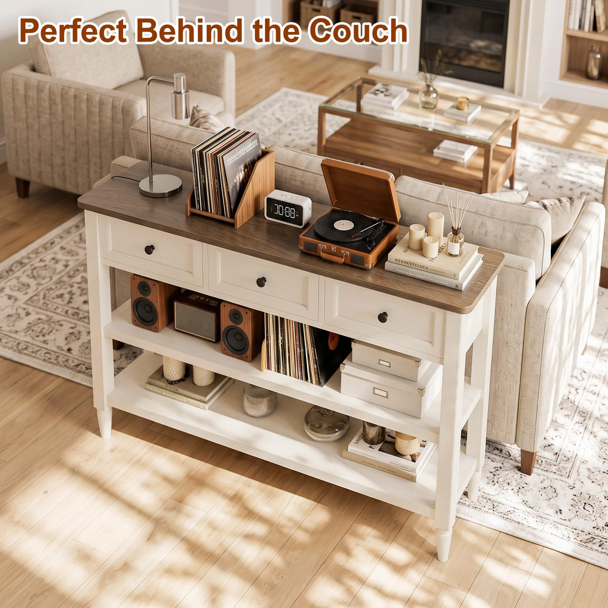 43" Farmhouse Console Table with 3 Drawers 2 Shelves