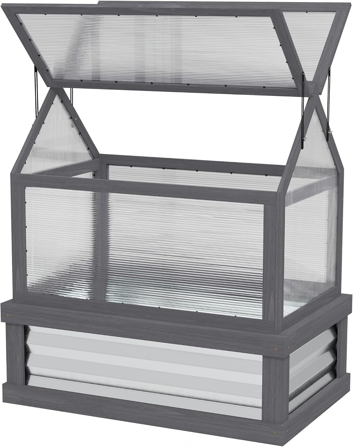 Raised Garden Bed with Greenhouse, Wooden Cold Frame Planter Kit, 35.5"x22.5"x38.25", Gray - Outdoor Plant Protector