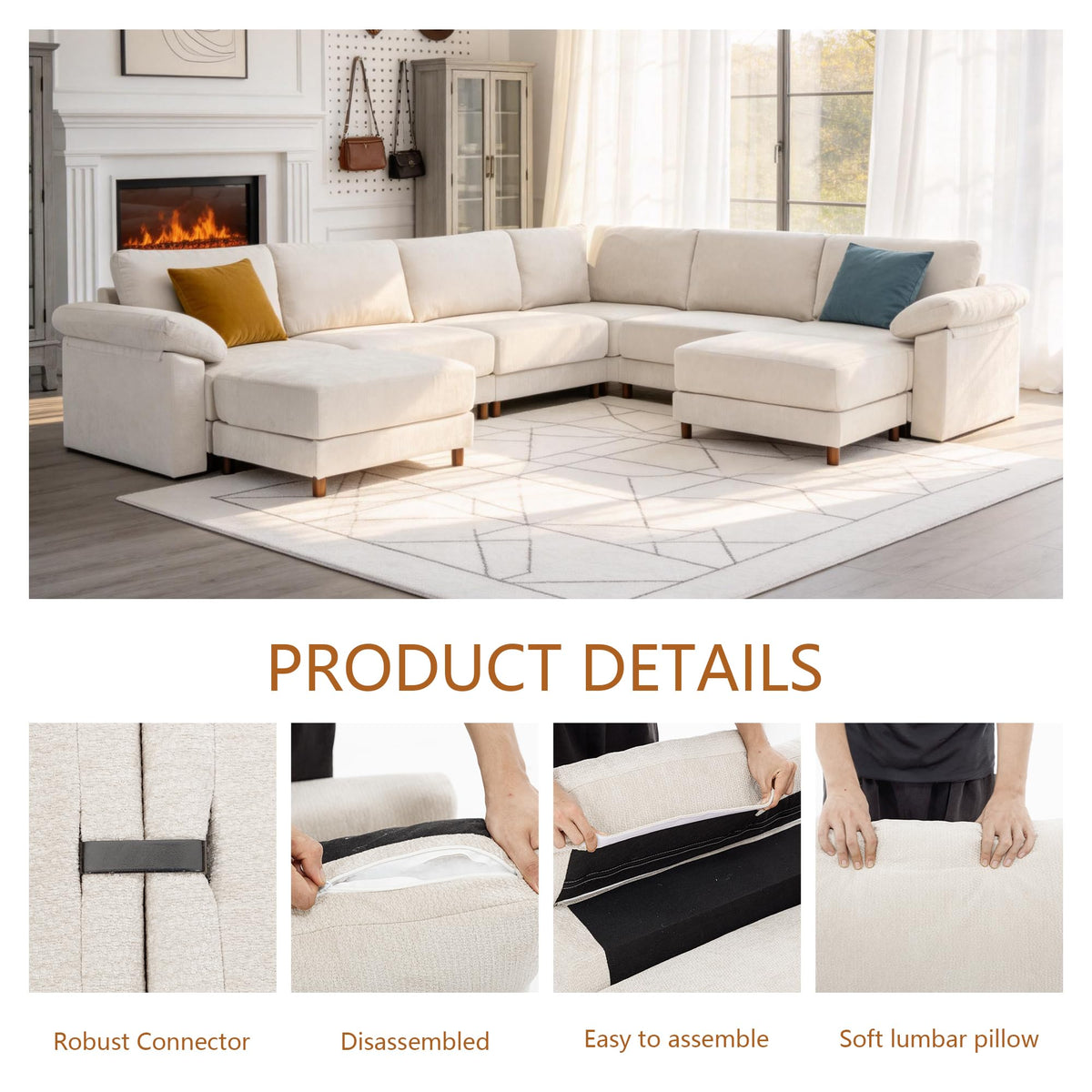 141'' Oversized L Shape Modular Cloud Sectional Sofa, Deep Seat Sofa, Beige