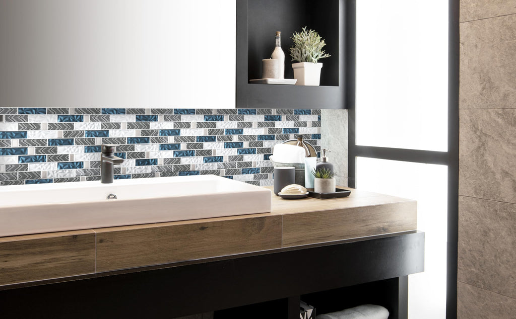 Glass Tiles Backsplash Subway Blue Mosaic Tile Bathroom Walls (Pack of 5 Sheets)