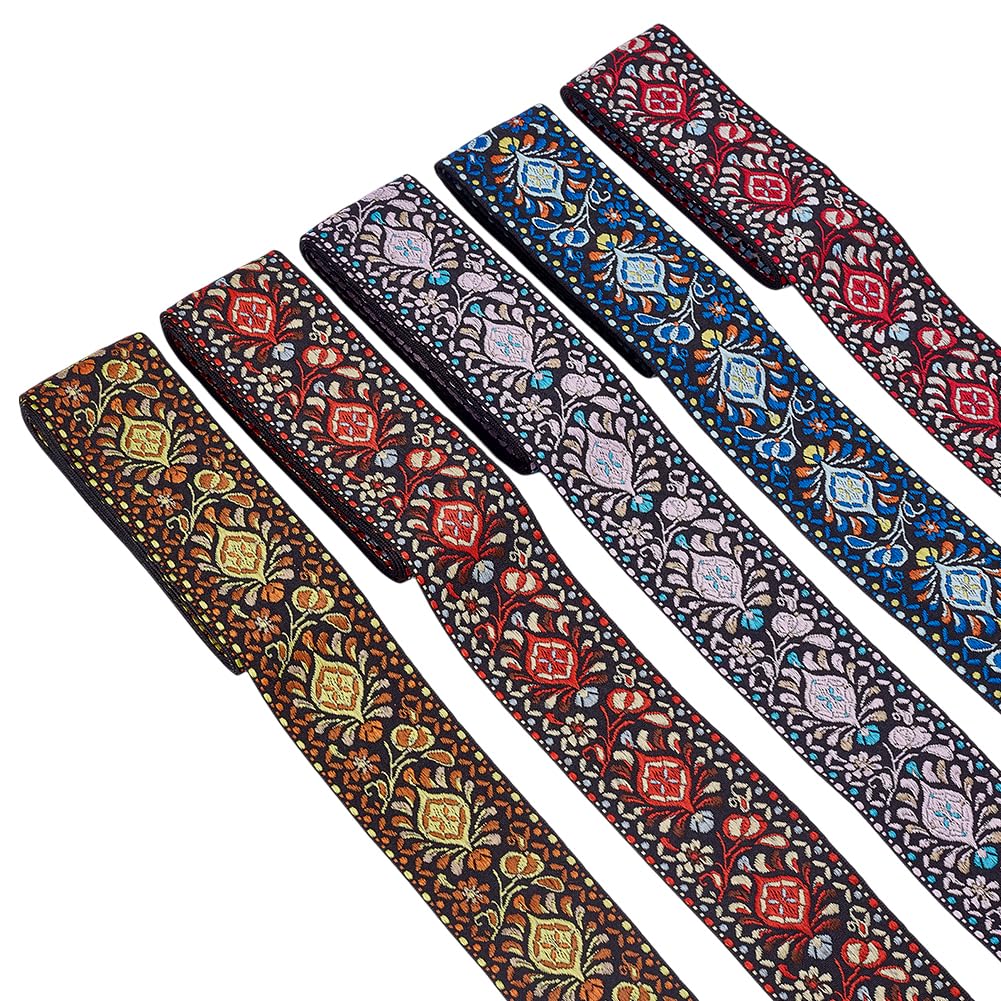 Vintage Jacquard Ribbon 5 Color Emobridered Woven Ribbon 1-7/8 Inch Floral Fabric Trim Curtain Trim for DIY - 10 Yards