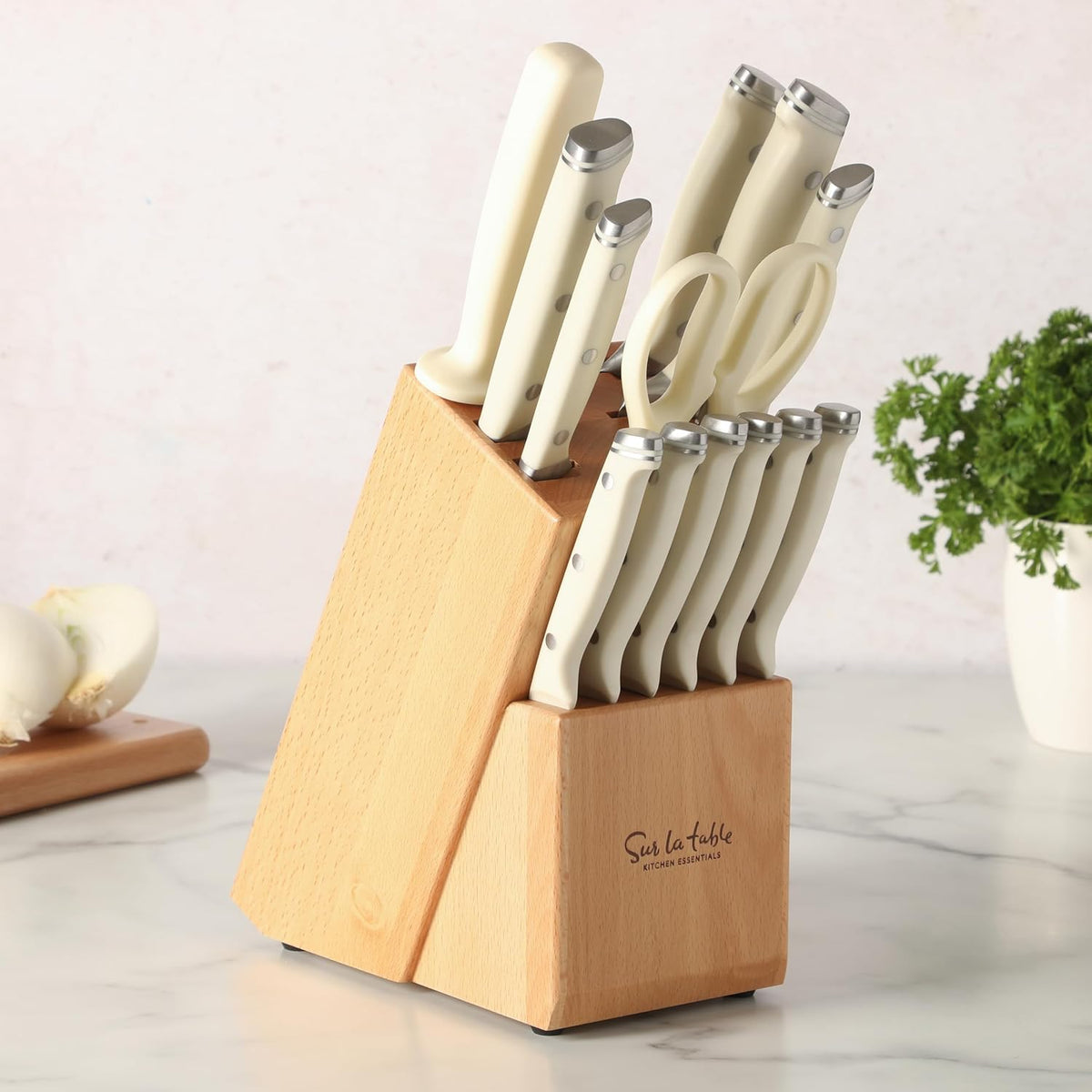 Kitchen Essentials Knife Set with Block, 14-Piece Forged German Steel Kitchen Knives, Beech Wood Block, Chef
