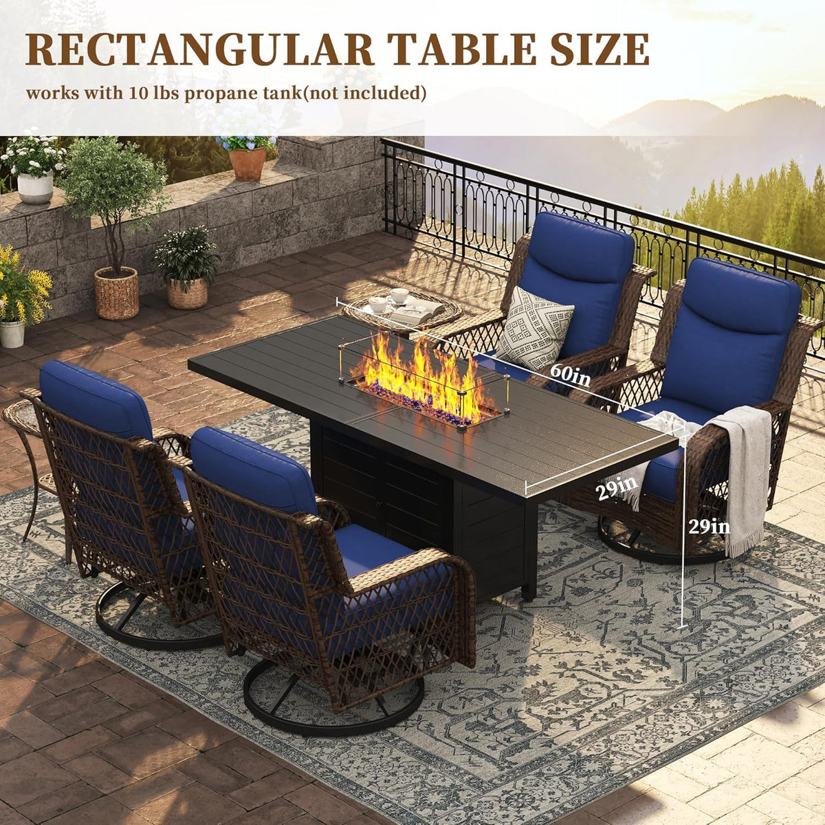 60" Outdoor Propane Fire Pit Table, 50, 000 BTU Outdoor Fire Table