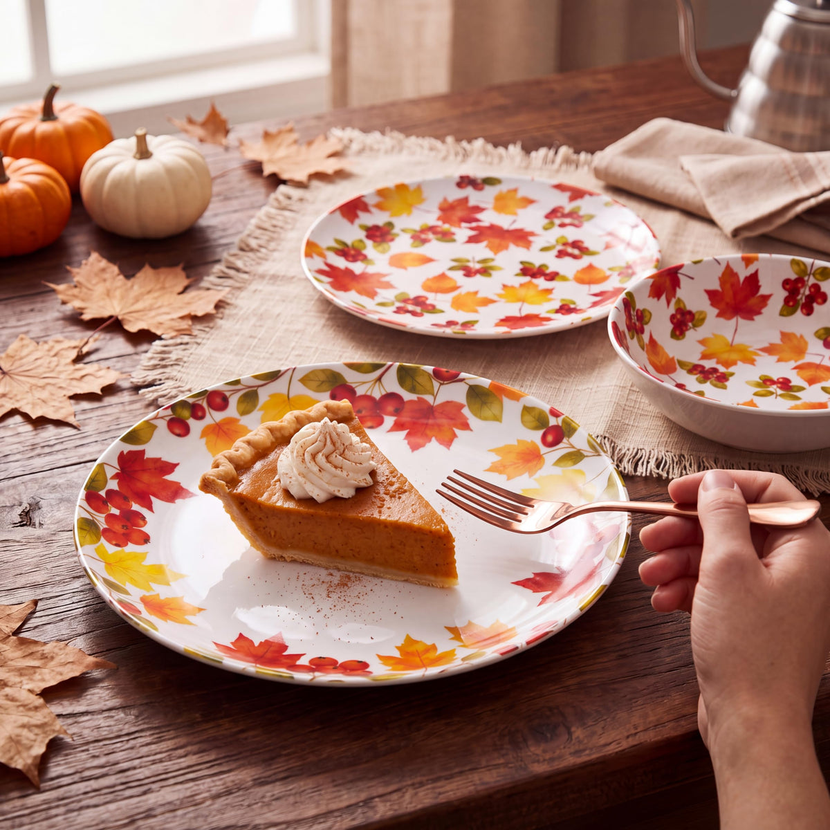 12-Piece Melamine Dinnerware Set, Fall Plates and Bowls Set
