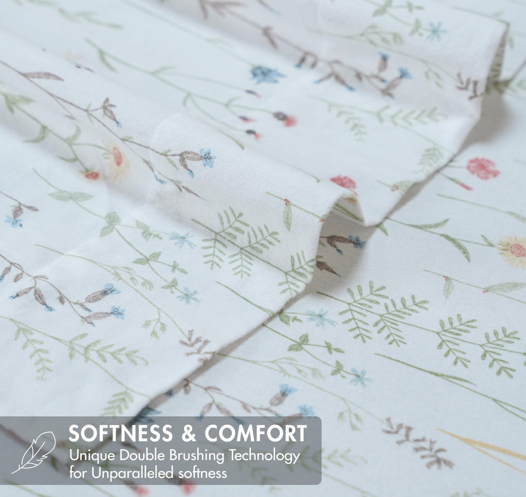 100% Organic Cotton Flannel Sheets Bed Set, Linen Blooms