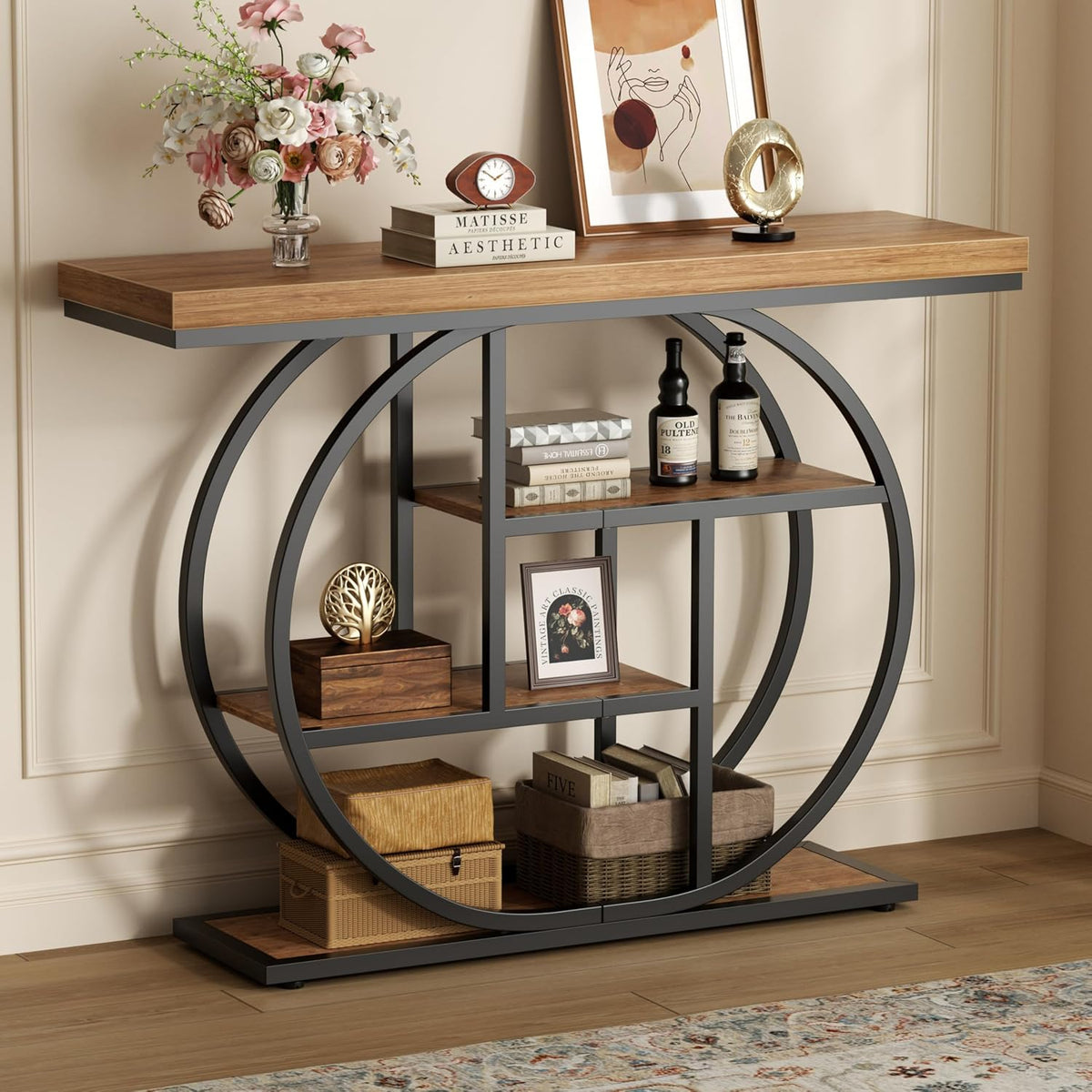 Industrial Three-Tier Console Table, Narrow Enough for an Entryway