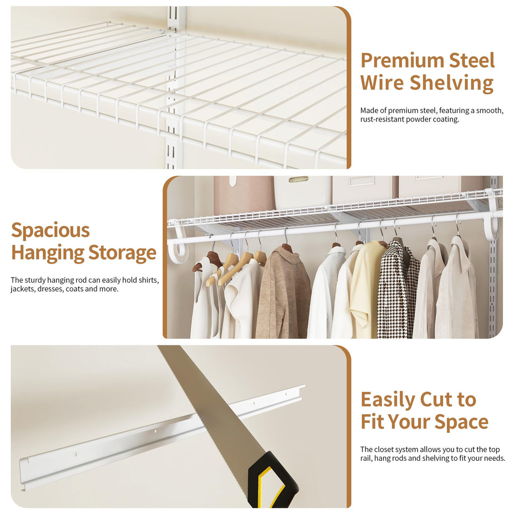 4-6 Ft Closet Organizer System, Adjustable Metal Wire White Closet System, Expandable Walk in Closet Organizers and