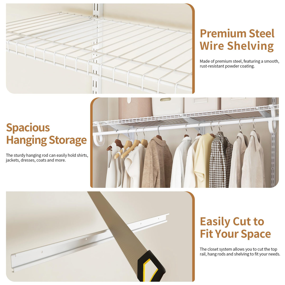 4-6 Ft Closet Organizer System, Adjustable Metal Wire White Closet System, Expandable Walk in Closet Organizers and