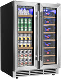 Wine and Beverage Refrigerator, 24 Inch Dual Zone Wine Cooler with Glass Door Hold 21 Bottles and 88 Cans