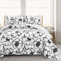 Scandinavian Floral Quilt Reversible 3 Piece Set Black & White - Floral Bedding Set Quilt - White