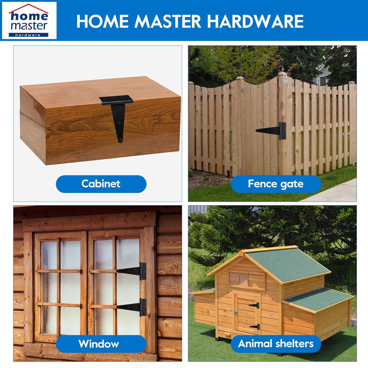 6" Heavy Duty Gate Hinges, 6 Pack T Strap Hinges