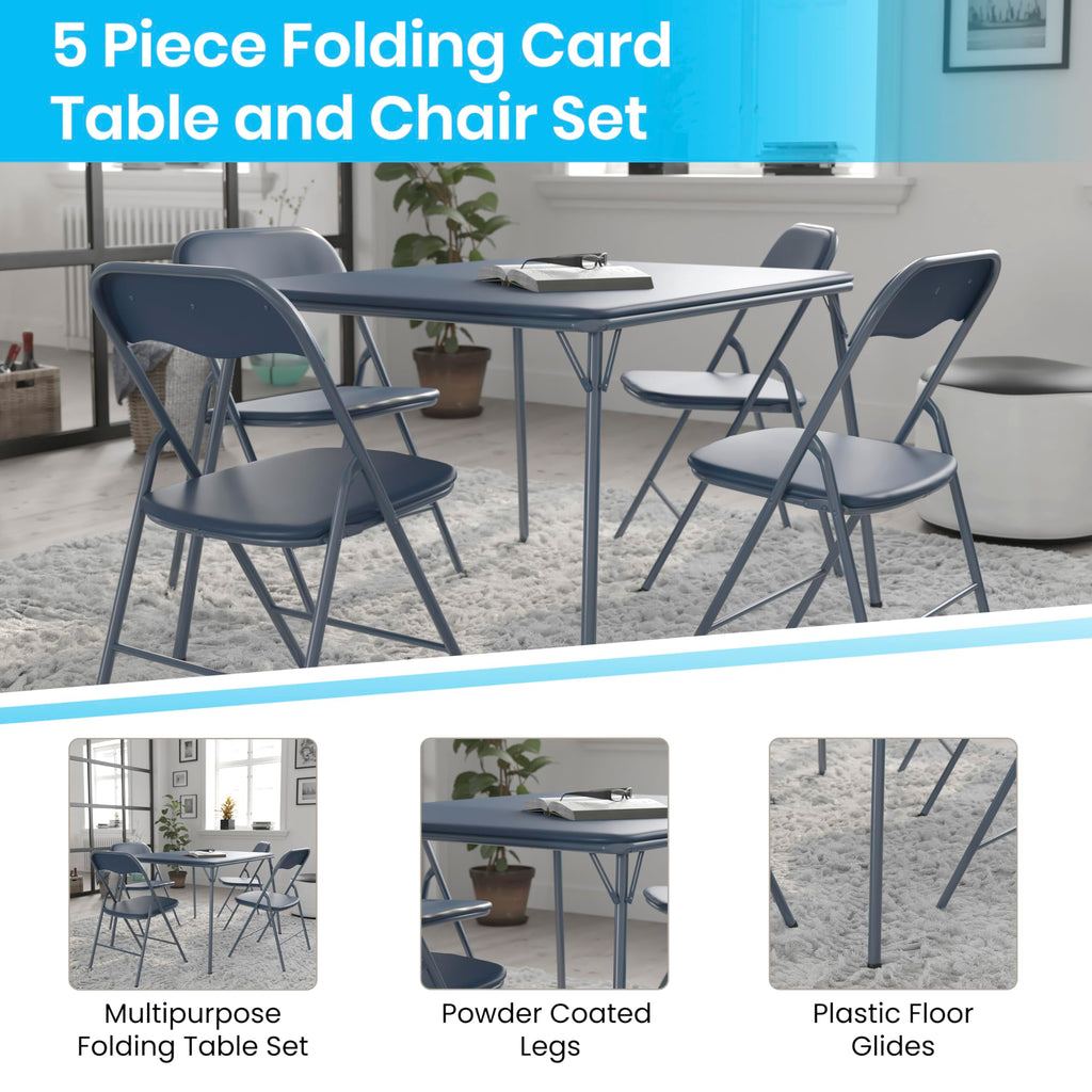 Madison 5-Piece Folding Card Table and Chair Set, Navy