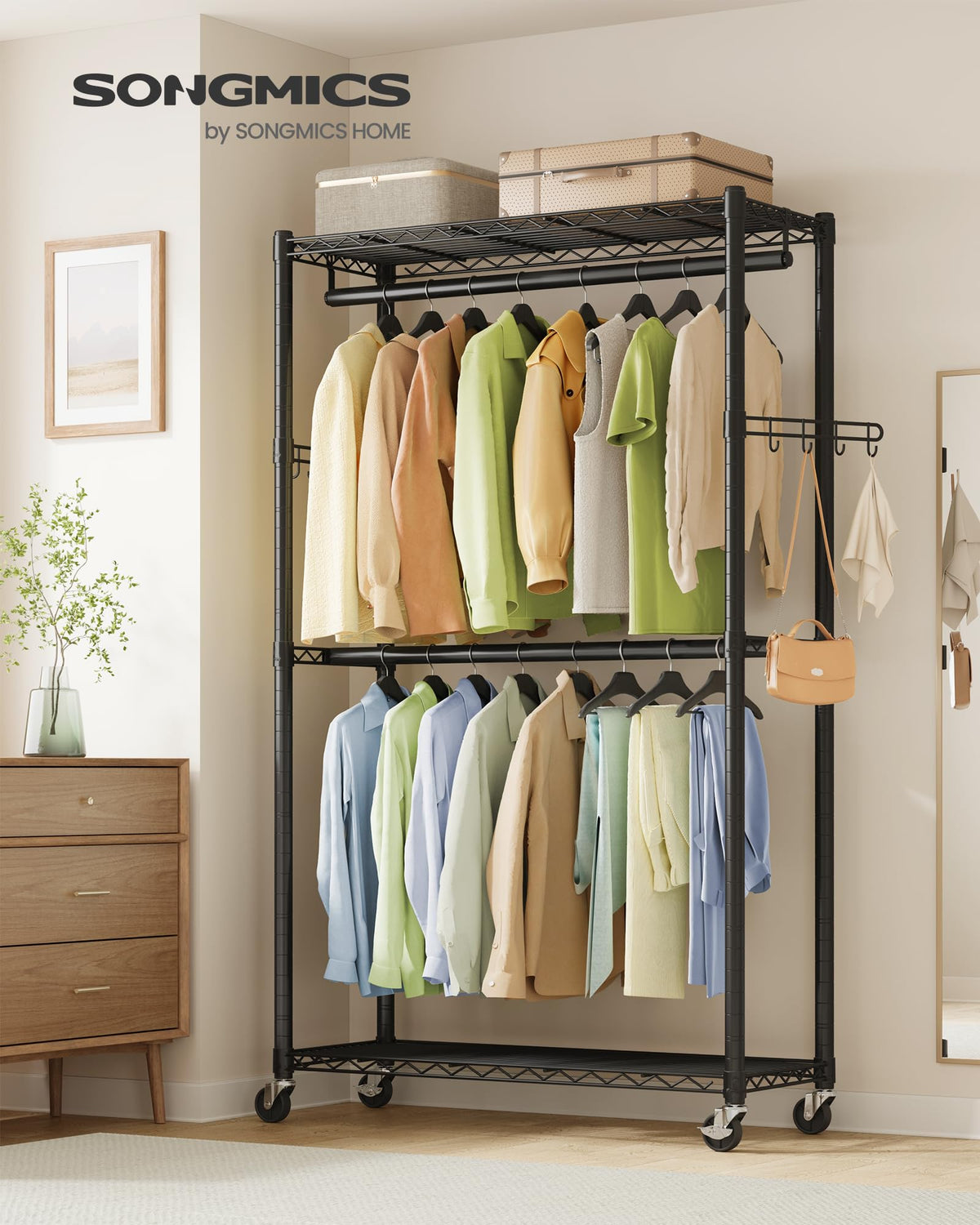 Heavy-Duty Clothes Rack, Portable Closet on Wheels, Garment Rack