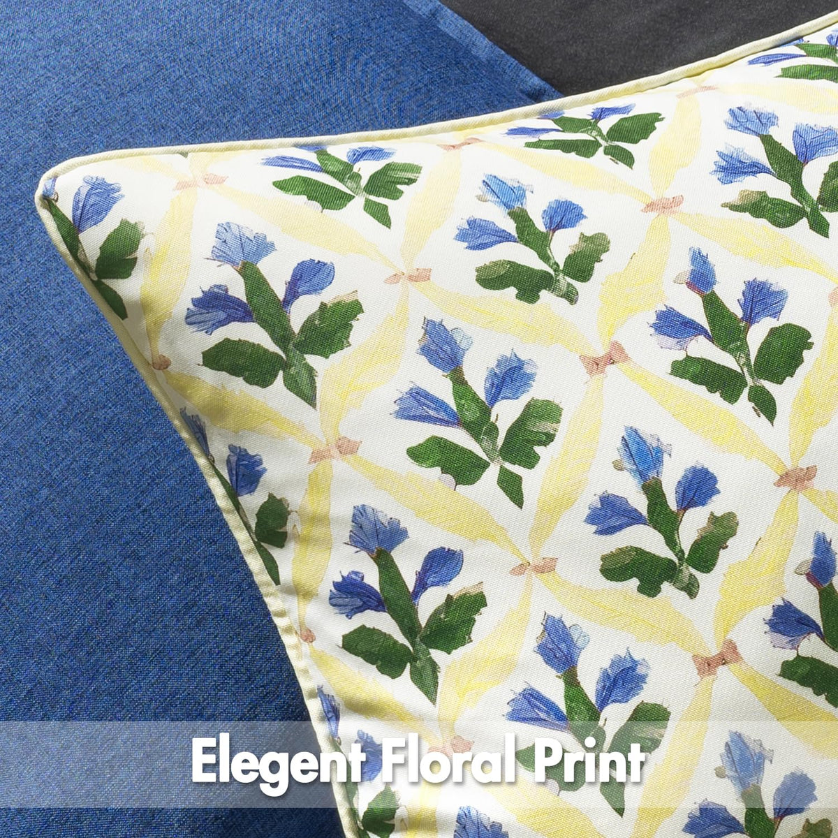 Outdoor Floral Pillow Covers Waterproof 18x18 Yellow-Blue