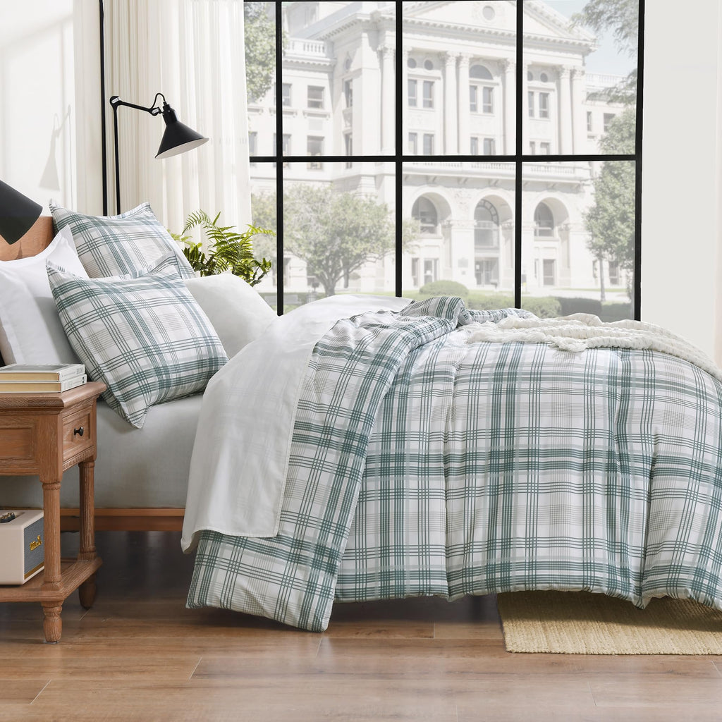 Blue Plaid Comforter Set, Gingham Checkered Grid Bedding Set