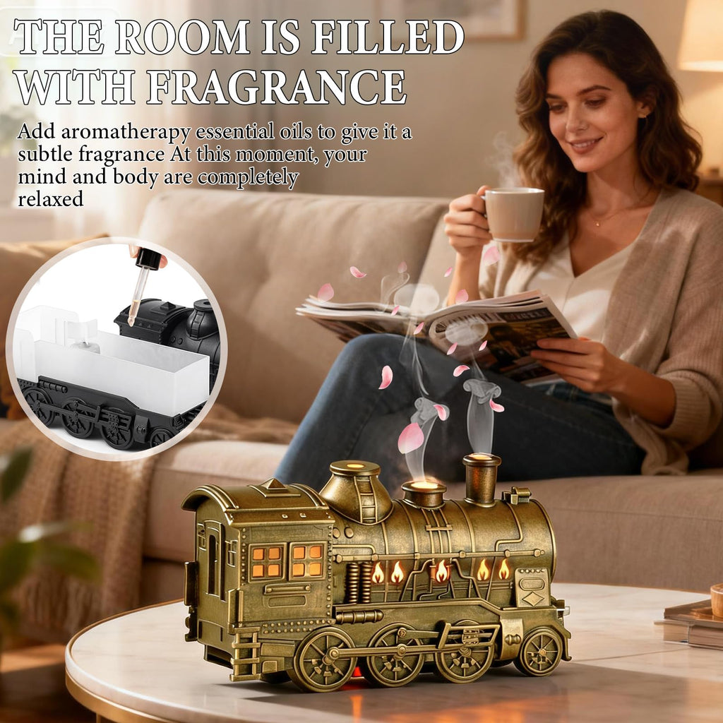 Train Diffuser Essential Oil Diffuser Cool Mist Humidifier Aroma Diffuser, 2 Color Light 2 Mist Modes, 3-in-1