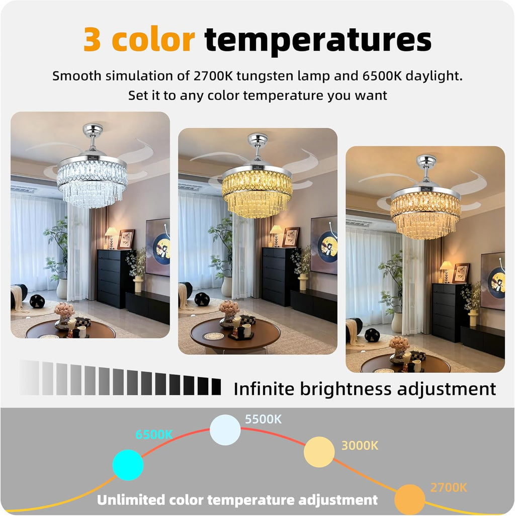 Crystal Retractable Ceiling Fan with Light