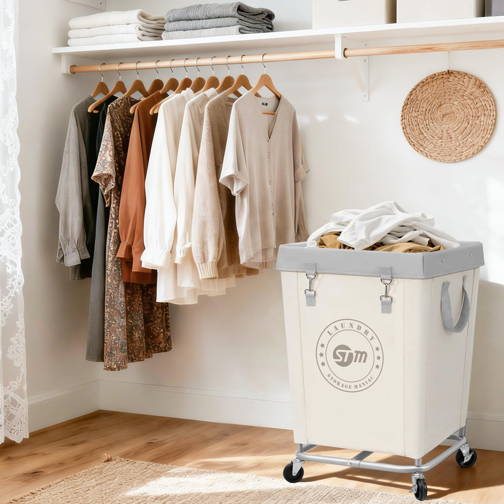 Commercial Laundry Hamper with Heavy Duty Steel Frame, 160 L Industrial Clothes Basket Cart with Wheels for Big