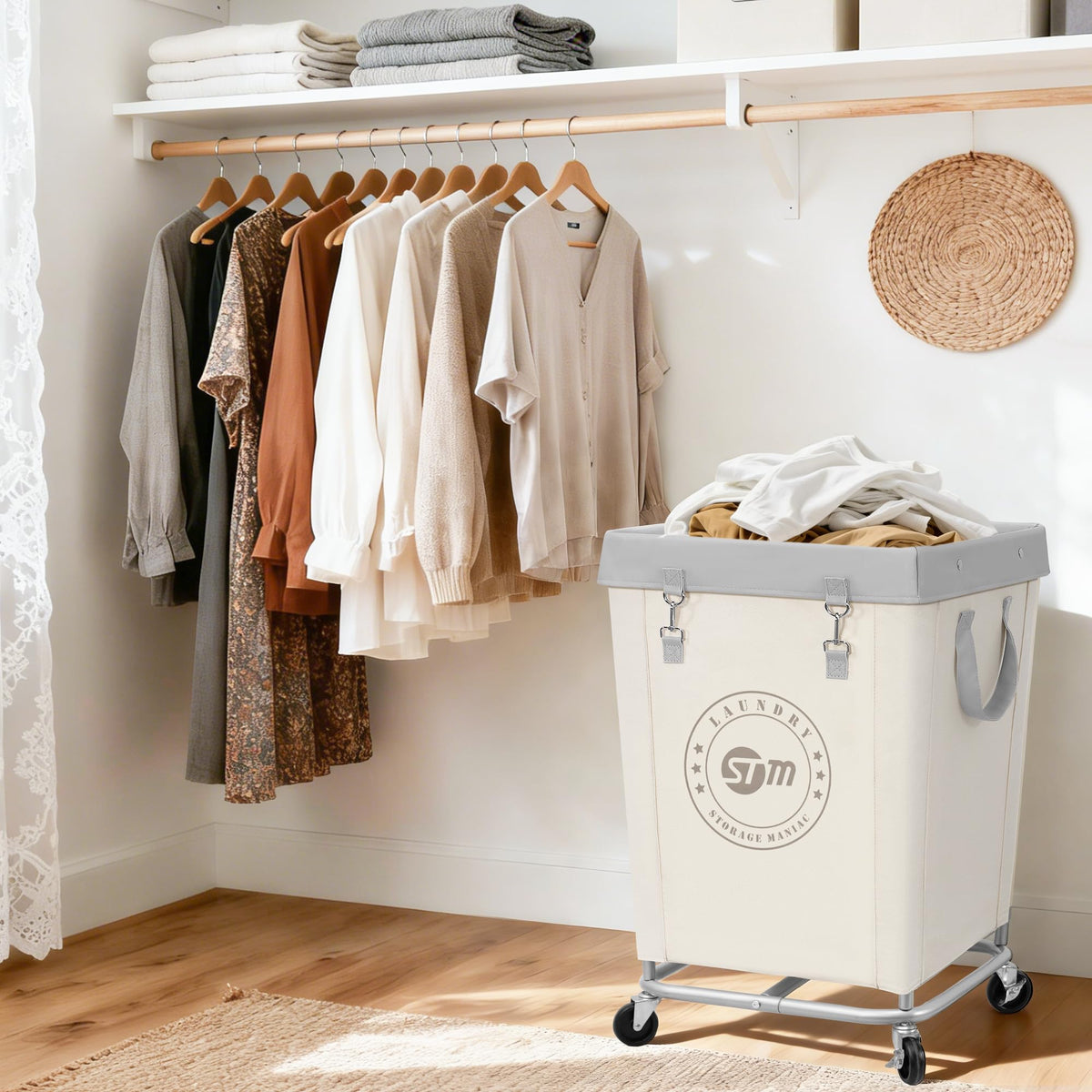 Commercial Laundry Hamper with Heavy Duty Steel Frame, 160 L Industrial Clothes Basket Cart with Wheels for Big
