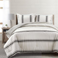Farmhouse Stripe Reversible Cotton Comforter Set, 3 Piece Set, Black - Cozy Farmhouse Bedding Set - Rustic