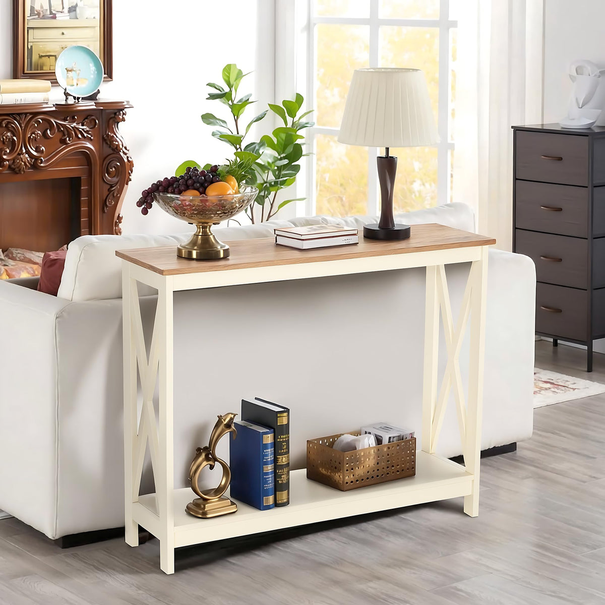 White Entryway Table, Narrow Console Table, Farmhouse Entry Table