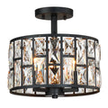 Farmhouse Crystal Round Semi Flush Mount Close to Ceiling Light Fixture, Drum Shade 3LT Ceiling Lamp Island Dinning