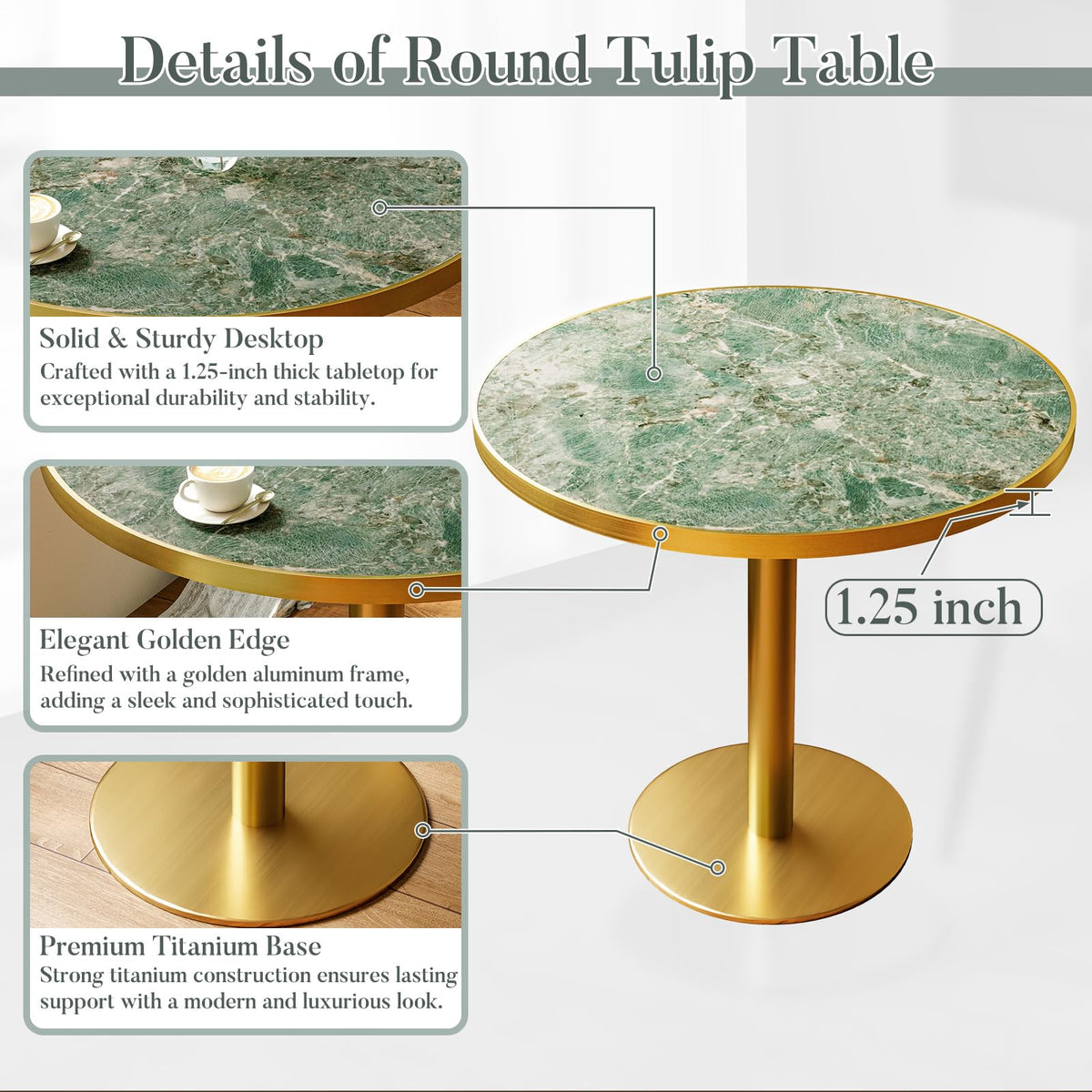 Inspired Saarinen Style 31.5'' Tulip Table, Round Dining Table with Sintered Stone Tabletop