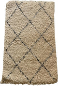 Handmade Moroccan Berber Area Rug 3' x 5', 100% Wool High Pile Shag, Beni Ourain Style, Ivory/Cream with Charcoal