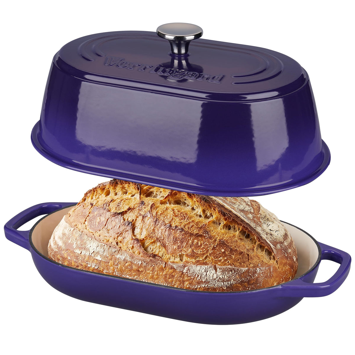 Enameled Cast Iron Dutch Oven Pot with Dome Lid, Oval Bread Oven made Sourdough Bread Baking, Oven Safe up to 500°F