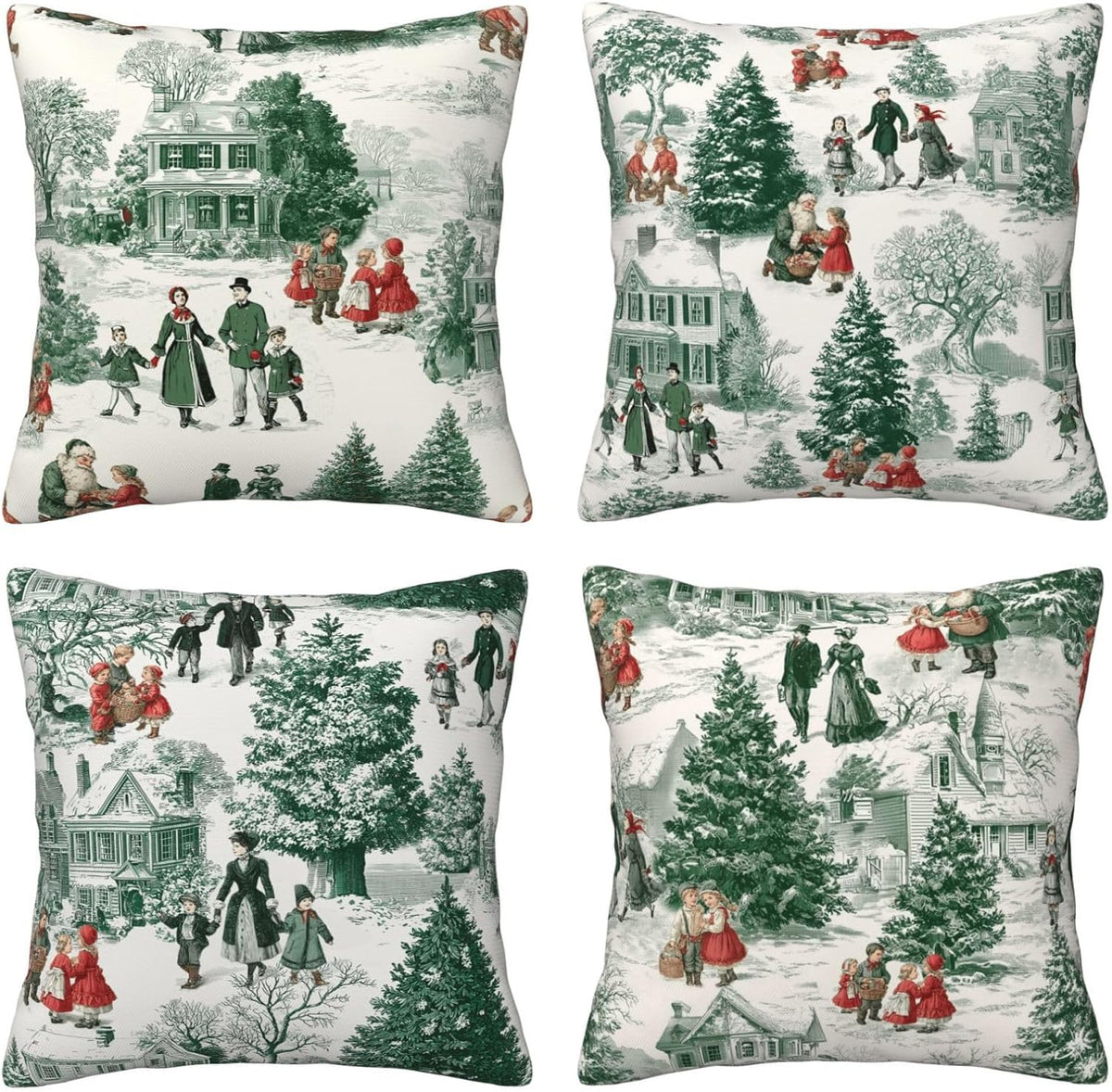 Christmas Throw Pillow Covers 18x18 Inch Pillowcases Outdoor Home Decor for Couch Bed Sofa Living Room - Set of 4