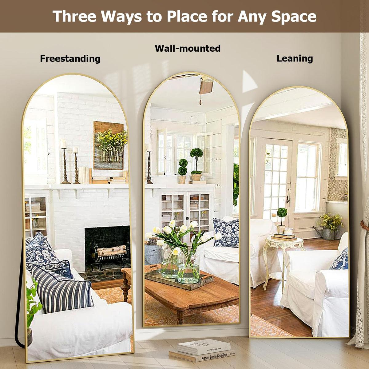 26" x 71" Arched Full Length Mirror - Gold Full Body Mirror - Extra Large Floor Mirrors