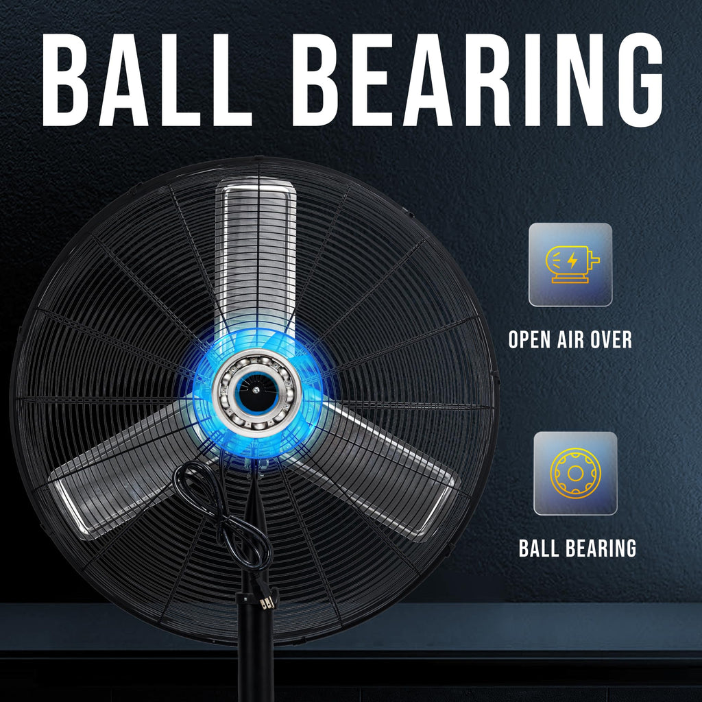 8850 CFM 30" High Velocity Pedestal Fan, Oscillating, 3 Aluminum Blades, Commercial & Industrial Use, UL Listed