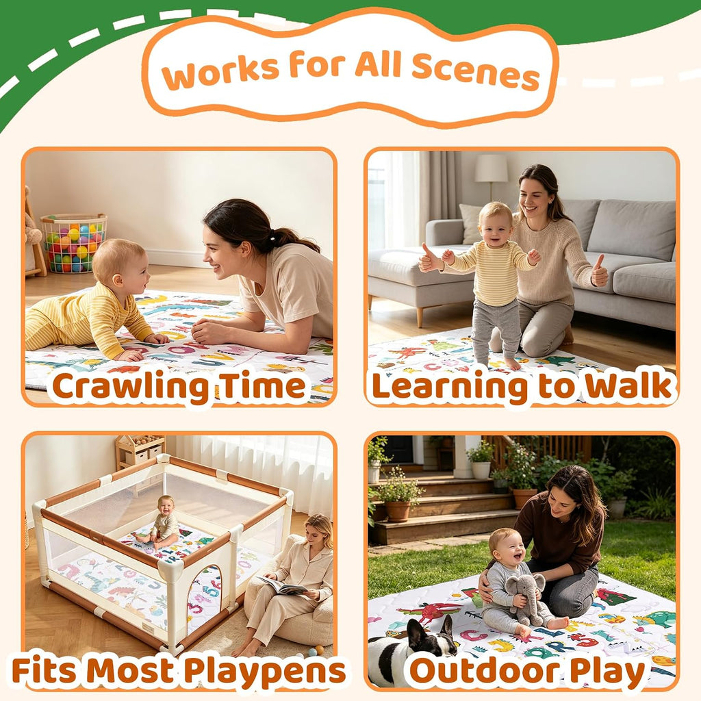 Play Mat - Thicken 50x50 Inch Soft Foam Crawling Mat for Playpen & Floor, Non-Slip Waterproof Playmats for Infants &
