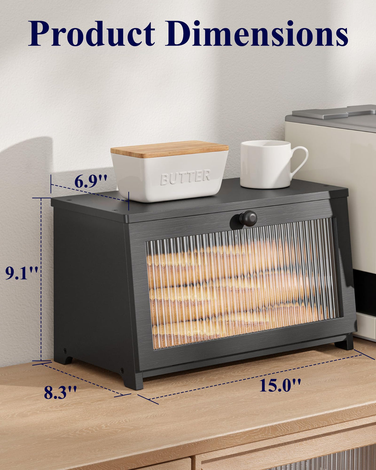 Bread Box - Wooden Countertop, 1-Tier, Black