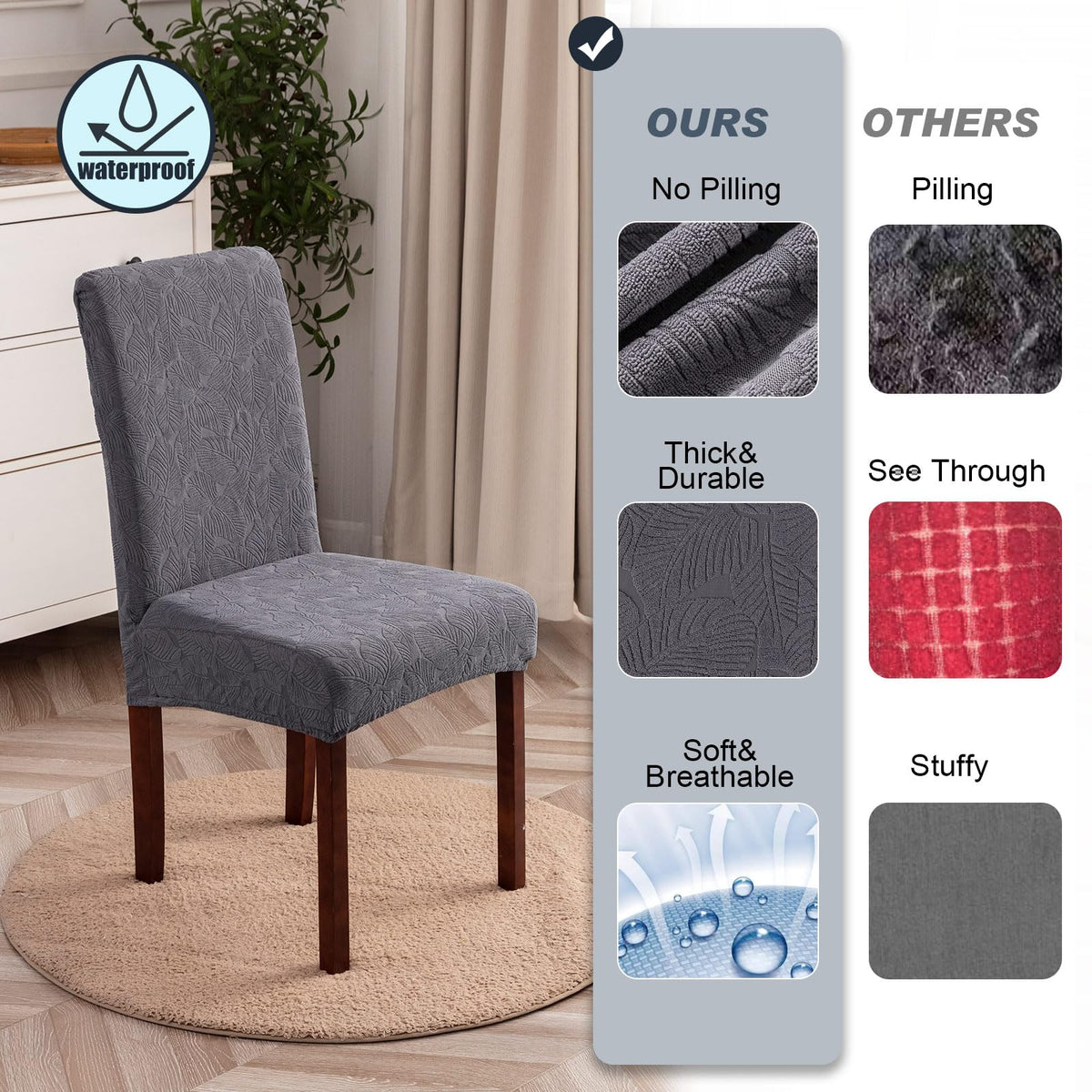 Waterproof Dining Chair Covers, Chair Covers Stretch Parsons Chair Slipcover, Kitchen Chair Protector Cover