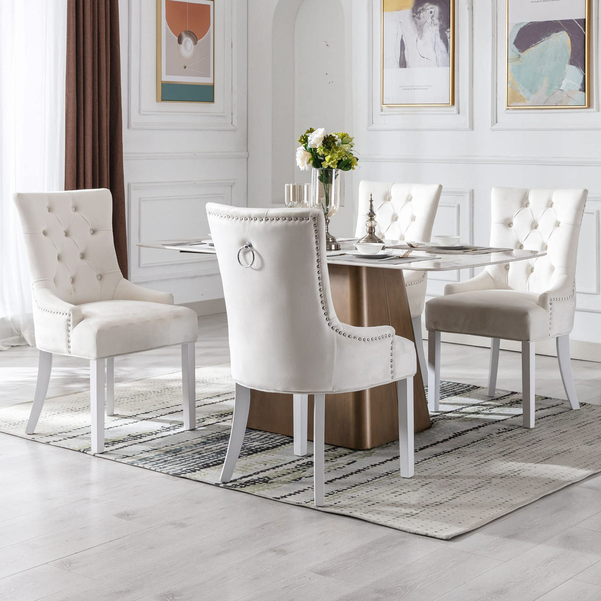 Mid Century Modern Dining Room Chairs Set of 6 Velvet Accent Chairs Upholstered Parsons Chair Side Host Chair /Living