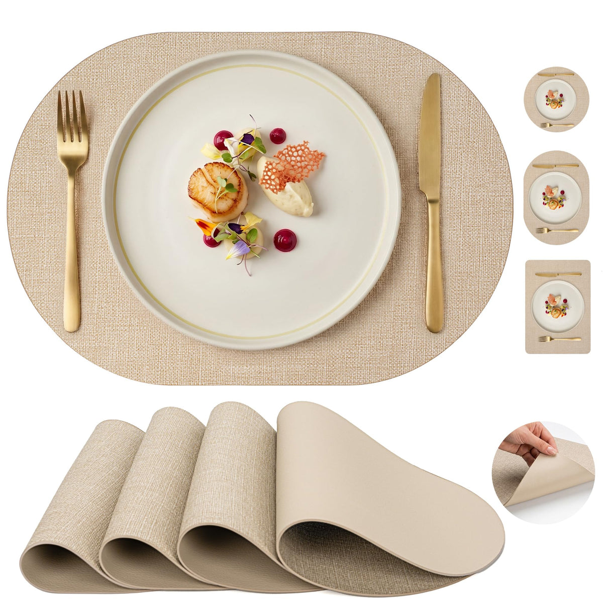 Faux Leather Placemats Set of 4, Wipeable Waterproof Stain Resistant Table Mats, Heat Resistant Thick Placemats with