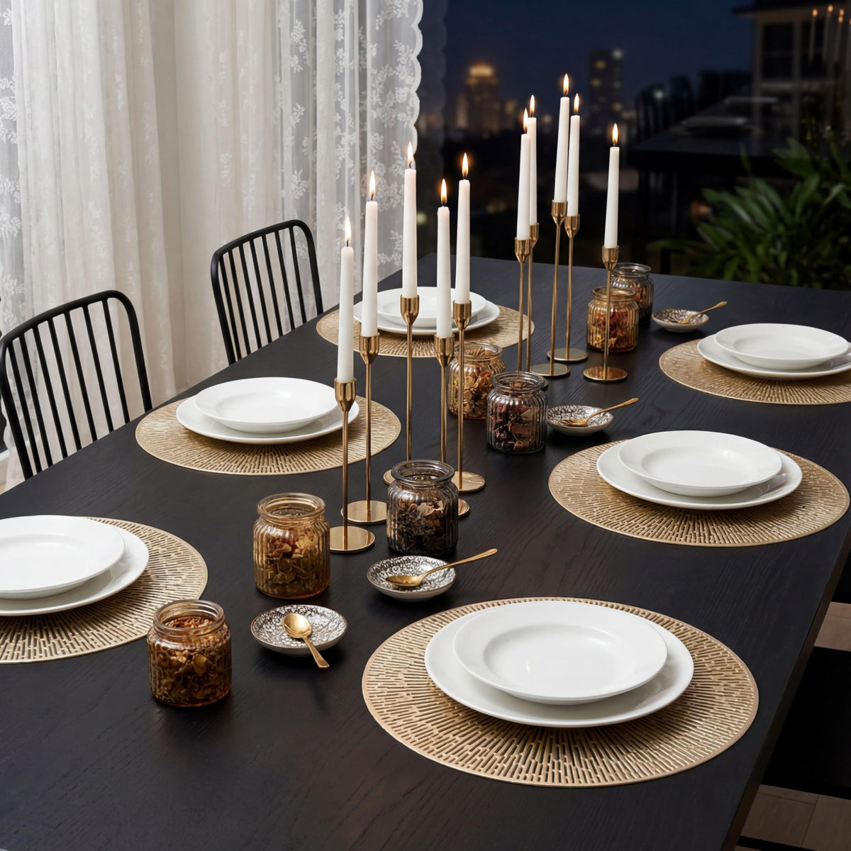 Gold Round Placemats Set of 8, 15 Inch Gold Metallic Hollow Vinyl Round Placemat, Washable Wipe Clean Kitchen Dining