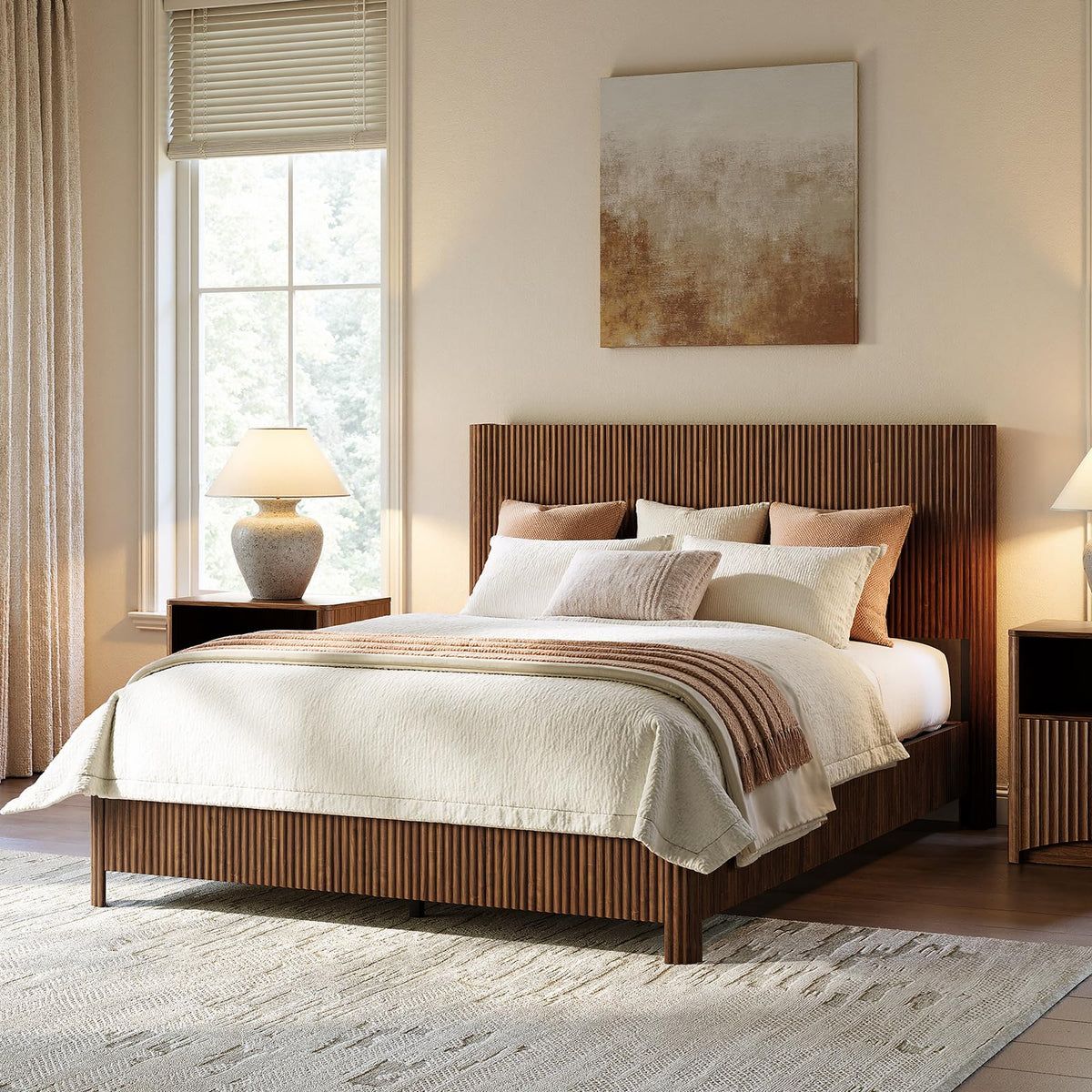 Walnut Queen Bed Frame with Headboard